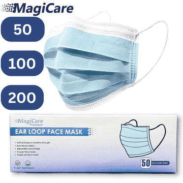MagiCare Protective Face Masks - Breathable 3 Layers of Protection Premium Blue Face Mask for Adults - 50ct Box