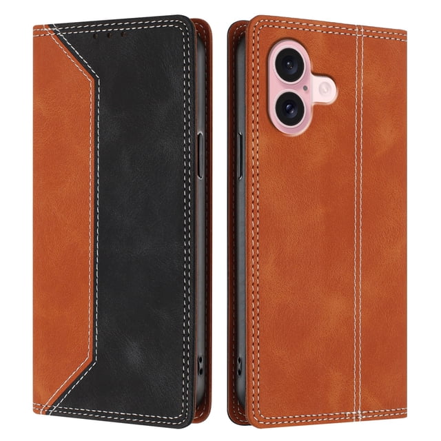 Funda FOXDOCK para iPhone 16 Plus de Cuero Premium Bicolor con Ranuras RFID, Carcasa Tipo Billetera Antigolpes y Soporte Plegable