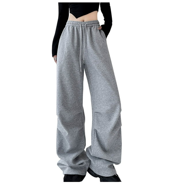 Kyusrd Sweatpants For Women Elastic High Waist Drawstring Pants Pockets Casual Solid Color Loose Lightweight Workout Jogging Pants