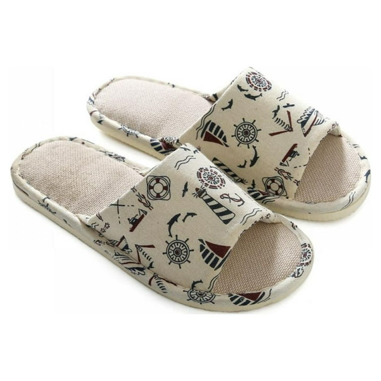 New Women Men Summer Home Slippers Indoor Casual Flax Slides Belt Linen  Slippers Ladies Flip Flops Sandals Bedroom Shoes