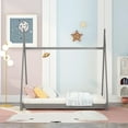 thumbnail image 6 of Bellemave House Twin Bed for Kids, Twin Size Platform Bed with Triangle Structure and Slat Support, Wood Kids Twin Bed Frame, No Box Spring Needed (Gray), 6 of 10