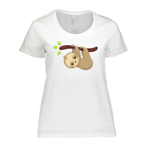 Inktastic Cute Sloth Hanging From Tree Branch, Lazy Sloth Women's Plus Size T-Shirt