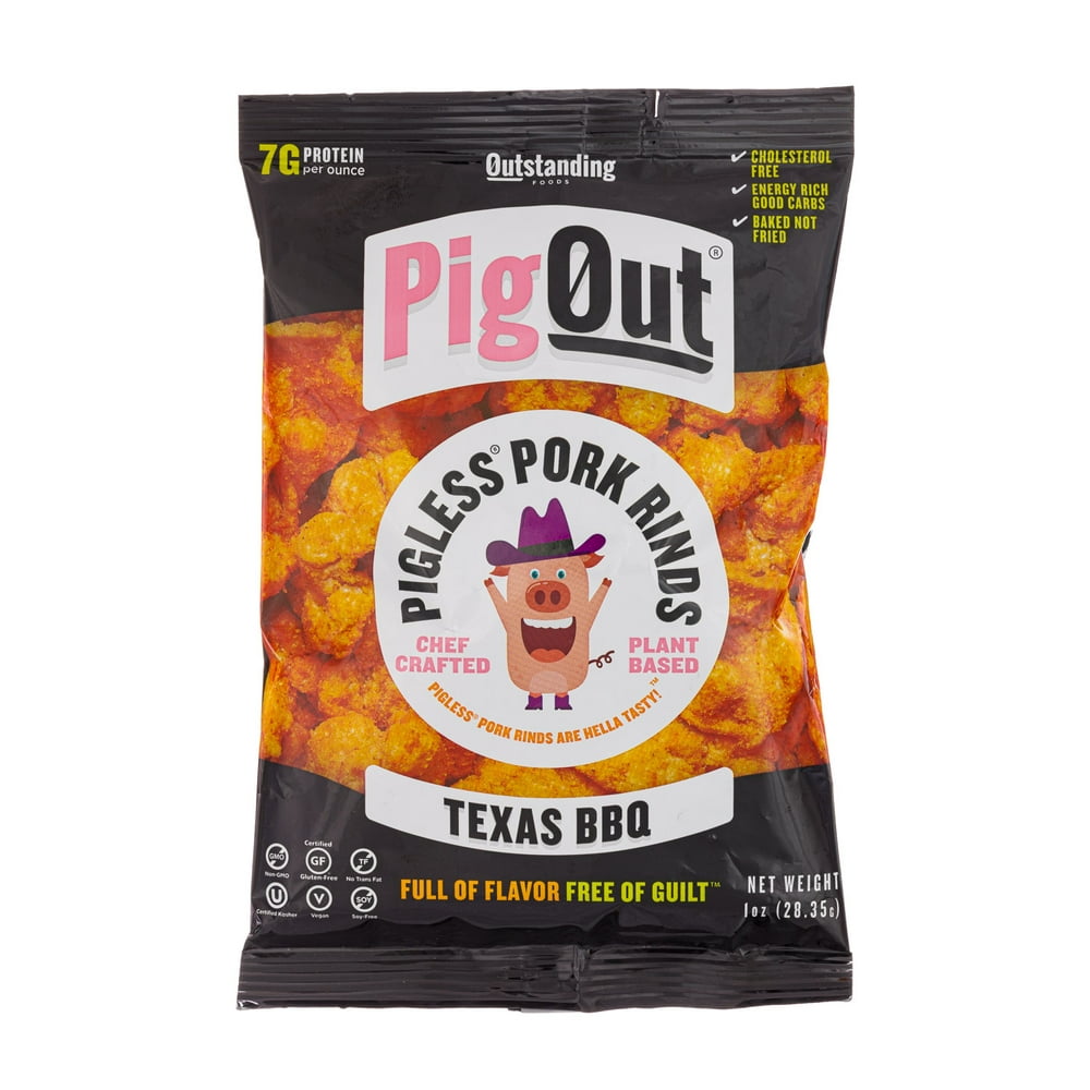 PigOut, PlantBased Pigless Pork Rinds, Texas BBQ 1 oz