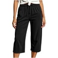 thumbnail image 2 of Bloomae Fashion Womens Corduroy Capris Loose Fit Casual Drawstring Elastic High Waist Wide Straight Leg Capri Pants Loose Comfy Cropped Lounge Trousers with Pockets, 2 of 10