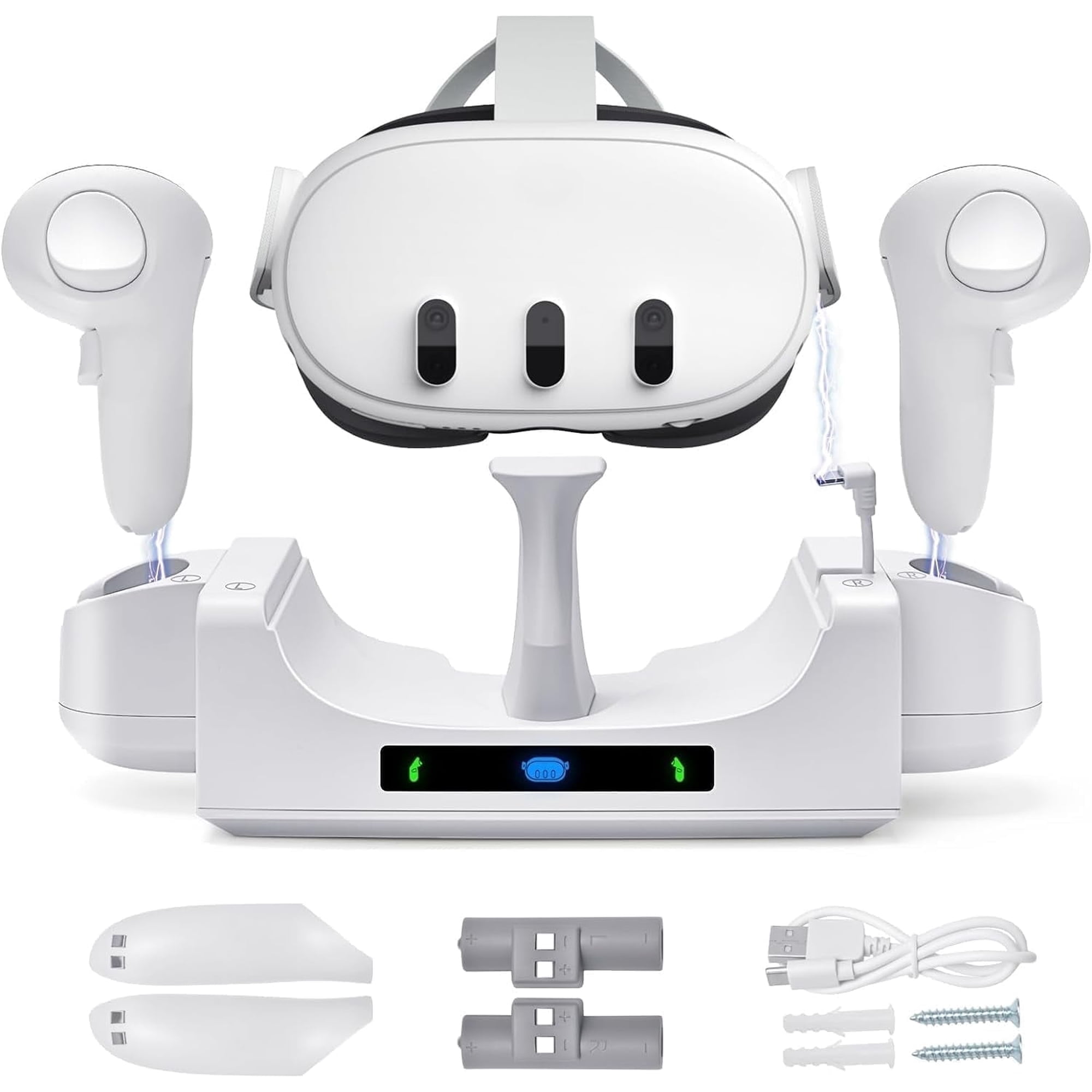 Prociv Charging Dock for Oculus/Meta Quest 3,Charging Stand for Meta Quest 3 Controller and Headset with 2 Rechergeable Batteries,Battery Cover|Wall Mount Charging Dock Station for Quest 3,Dual-Use