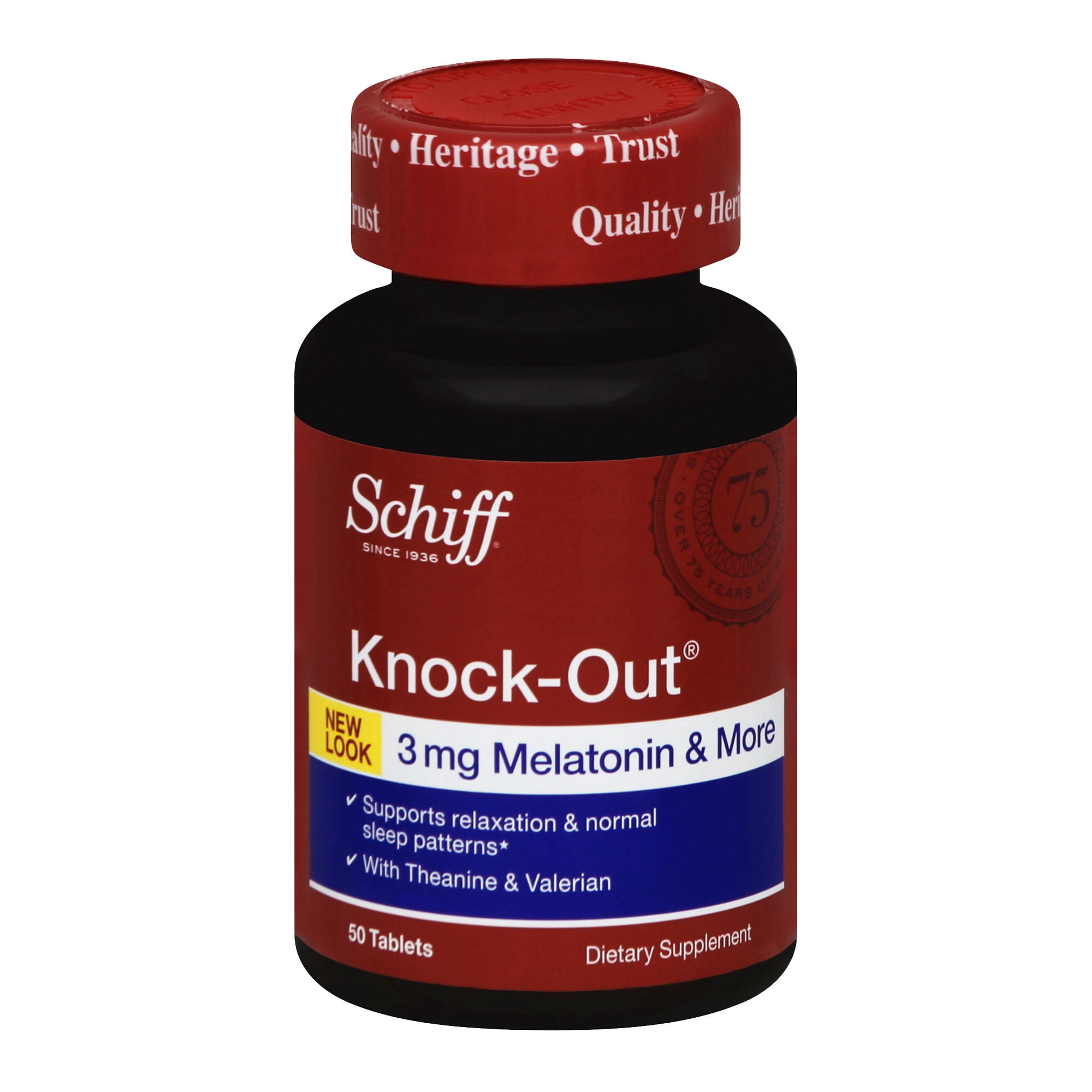 Schiff Knock-Out with Melatonin 3mg, Theanine and Valerian Sleep Aid Supplement, 50 ct