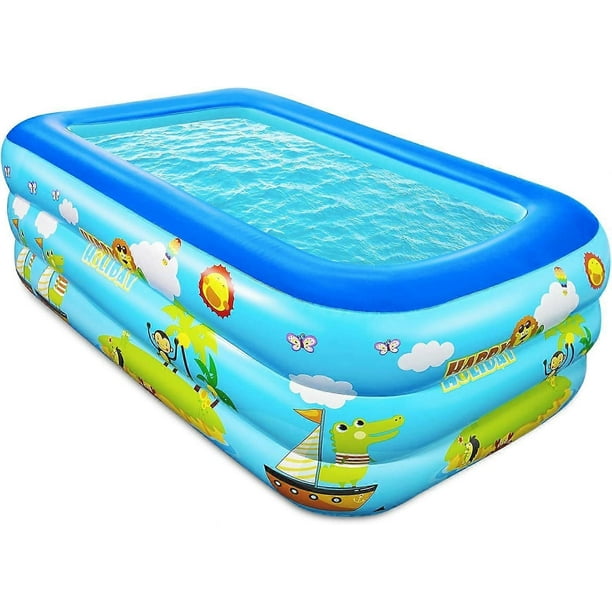 Paddling Pool for Kids, 150cm Rectangle Swimming Pool for Kids, Inflatable Baby Paddling Pool, Large Paddling Pool 2-Ring with Soft Inflatable Floor f