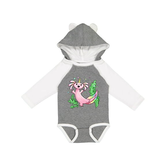 Inktastic Axolotl Unicorn with Rainbow Tail, Bubbles and Seaweed. Boys or Girls Long Sleeve Baby Bodysuit