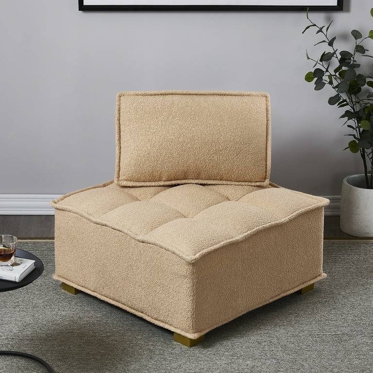 Simple Middle Module Linen Armless Sofa, Sectional Couch Accent Chair with  Seat Cushion, Back Cushion, Non-Removable and Non-Washable Sofa for Small