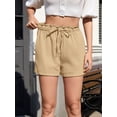 thumbnail image 3 of Fancyglim Women Casual Shorts Summer Elastic High Waist Drawstring Shorts Pants with Pockets Khaki XL, 3 of 10