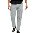 thumbnail image 2 of Men's Cargo Pants Slim Fit Casual Solid Color Pockets Elastic Waist Full Length Pants Gray, 2 of 8