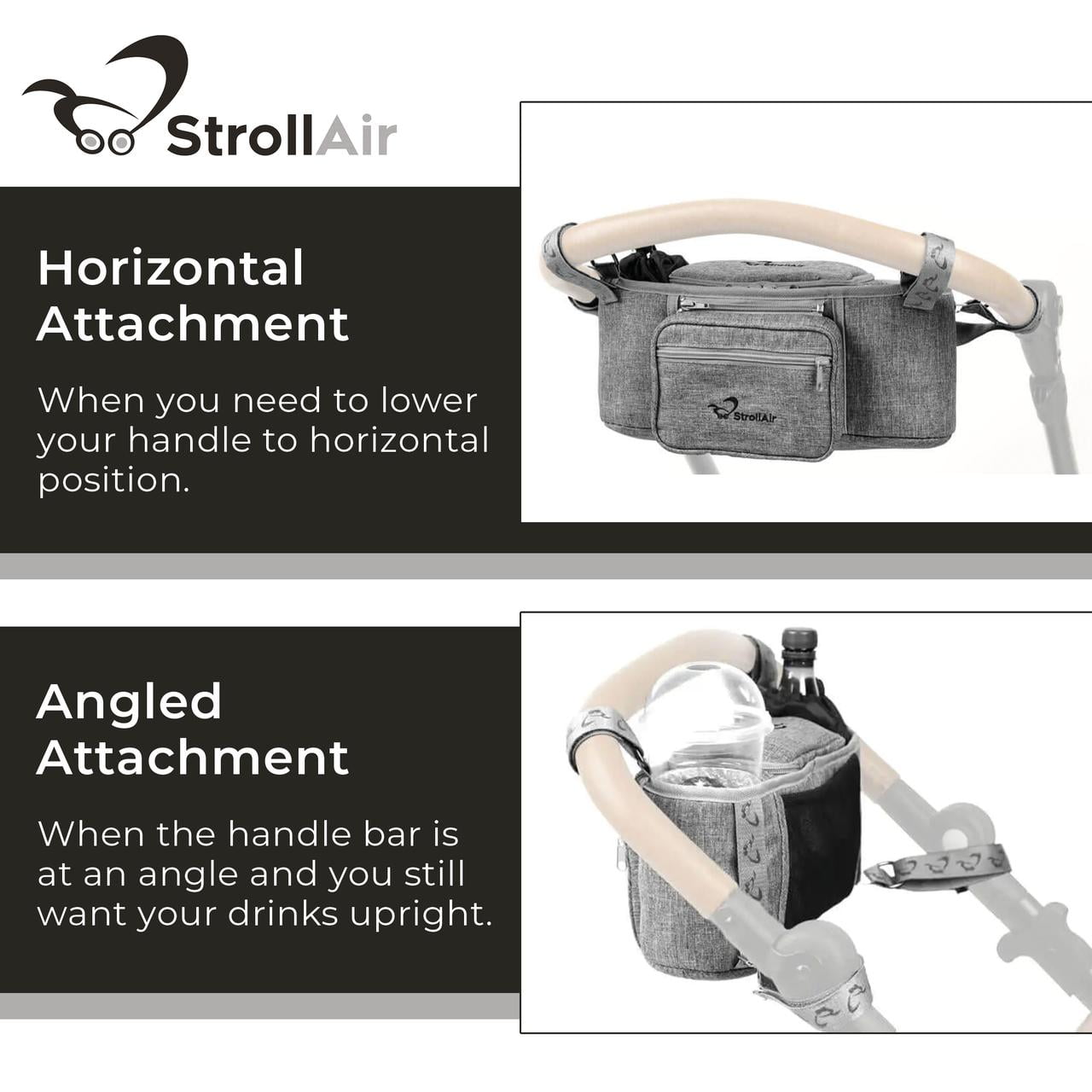 StrollAir - Universal Organizer for Single Strollers - Compatible with CosmoS, SOLO, Nuna, Baby Jogger, Bumbleride, Uppababy, Bugaboo - Black (Black)