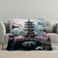 thumbnail image 3 of Chinese Landscape Art Inspired Misty Pagoda Floral Cozy Fleece Blanket Soft Warm Comfortable For Sofa Bed Travel Camping Living Room Office Chair Polyester Gift For Family Or Friends, 3 of 10