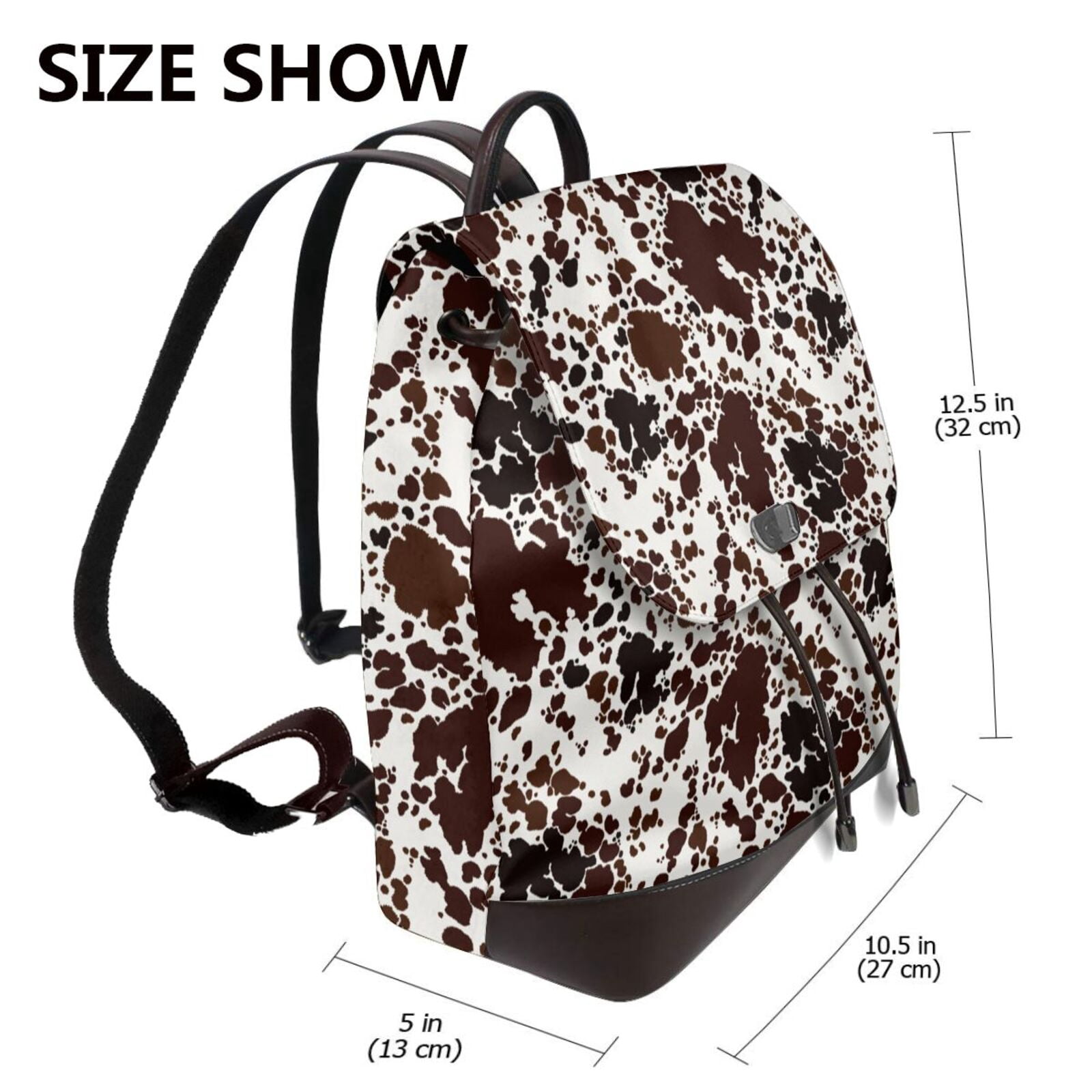 Kuqiui Cow Skin Print Leather Backpack Purse For Women Fashion Ladies Vintage Bags Casual College Travel Backpacks bag