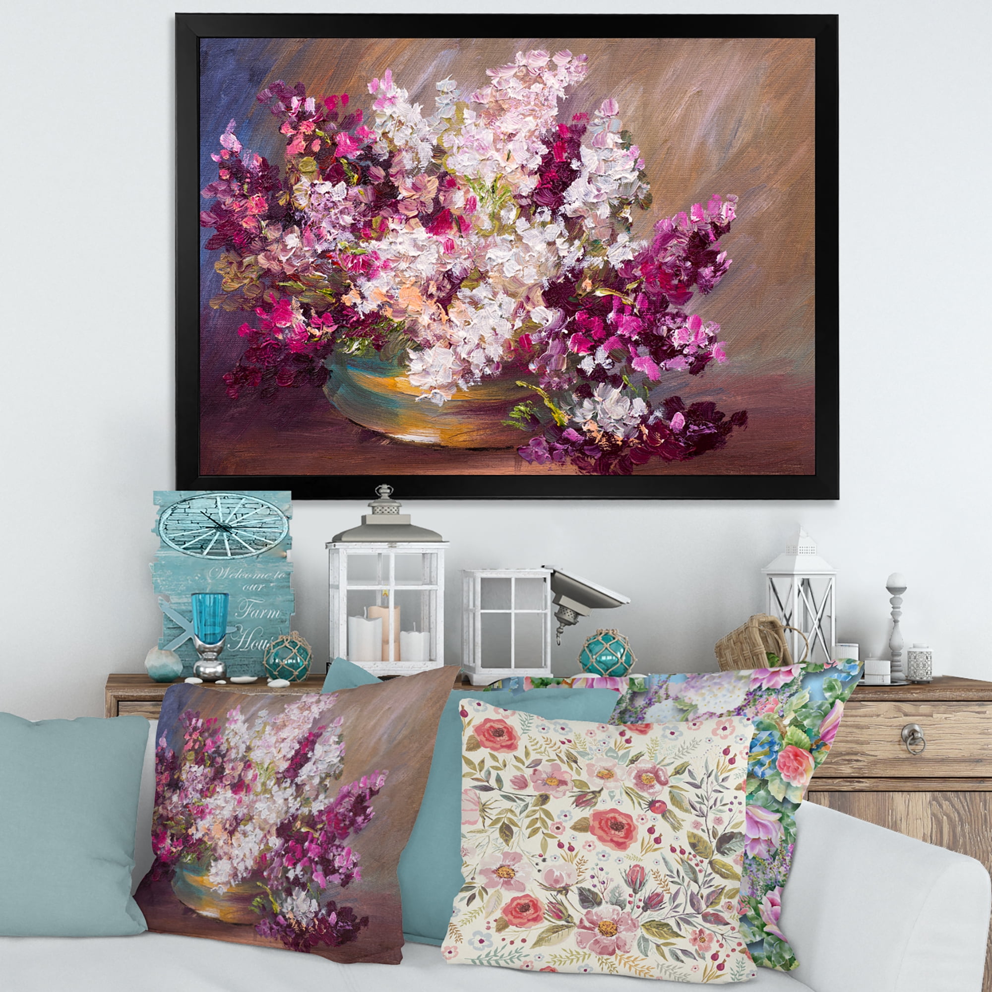 Designart 'Bouquet Of Still Life Lilacs ' Traditional Framed Art Print