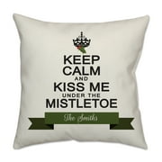 Personalized Under the Mistletoe Poplin Square Throw Pillow in Off White