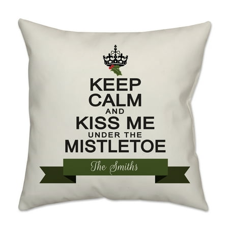 Personalized Under the Mistletoe Poplin Square Throw Pillow in Off White