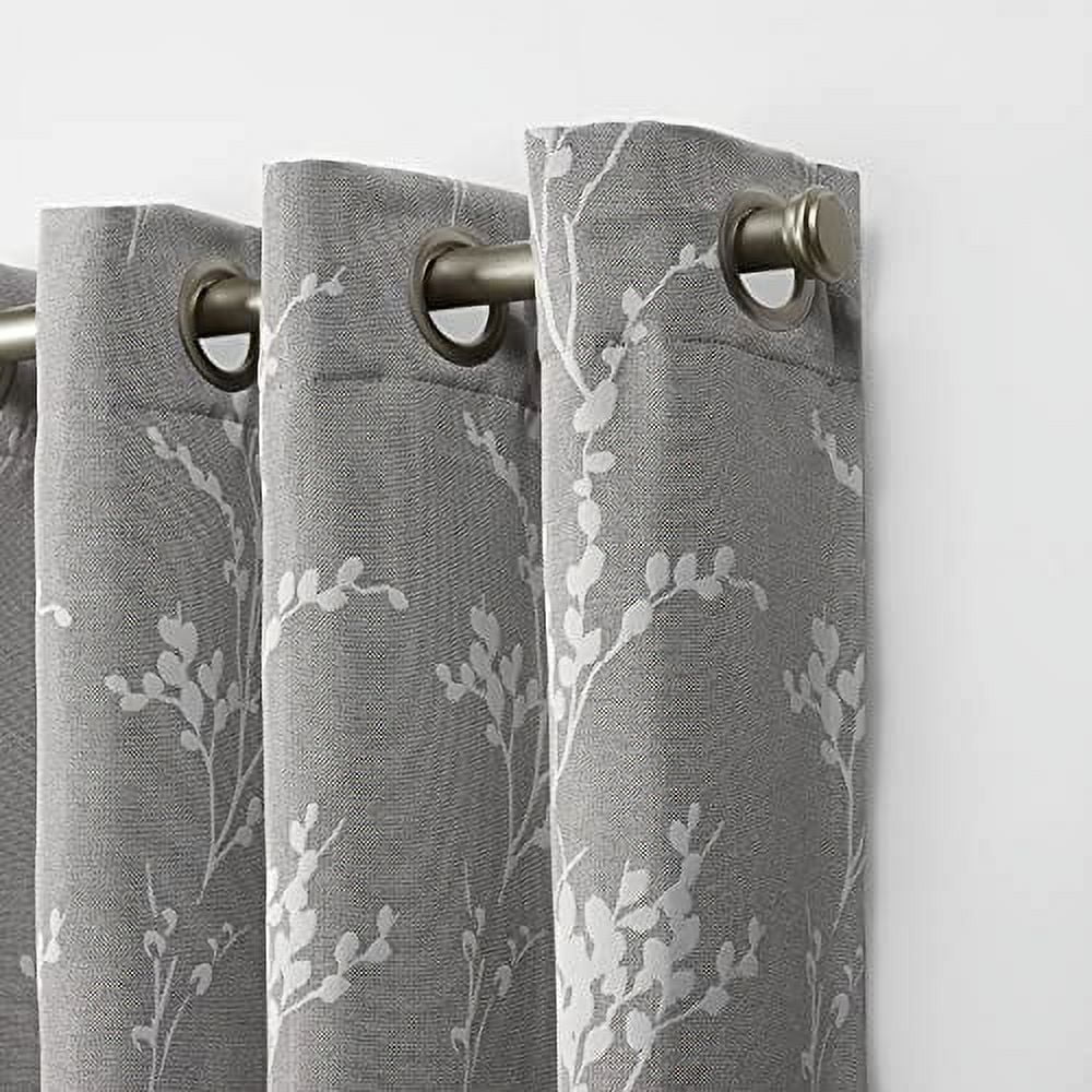 Nicole Miller Turion Floral Room Darkening Blackout Grommet Top Curtain Panel Pair, 52"x108", Ash Grey