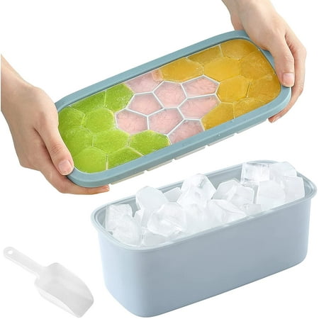 

YaSaLy Ice Cube Trays with lid and Ice Bucket Easy Fill Ice Cube Trays Stackable Spill Resistant Ice Cube Mold for Freezing Food Water Juice