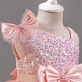 thumbnail image 4 of BYHONG Robe de Fille Codkkre Fleurs Nœud Papillon Robes pour Enfants Manches à Volants Robe Ligne A Été Pâques Robe Fille Col Rond Décontractée Robes d'Été pour Filles Violet 9-10 Ans, 4 of 7