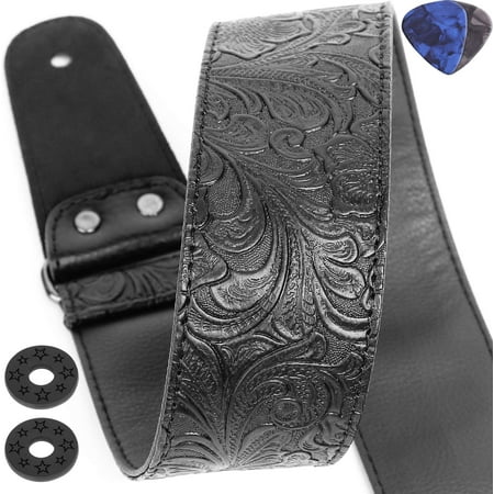 Guitar Strap, Printed Leather Guitar Strap PU Leather Western Vintage 60's  Retro Guitar Strap with Genuine Leather Ends for Electric Bass Guitar,Wide  Adjustment Range, with Tie,Include 2 Picks,Black | Walmart Canada