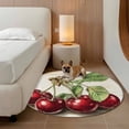 thumbnail image 2 of Cherry Watercolor Red Fruit Round Rugs for Living Room 4ft Vintage Beige Leaf Non Slip Circle Rug Washable Low-Profile Indoor Carpet for Bedroom, Dining Room, Bathroom, 2 of 9