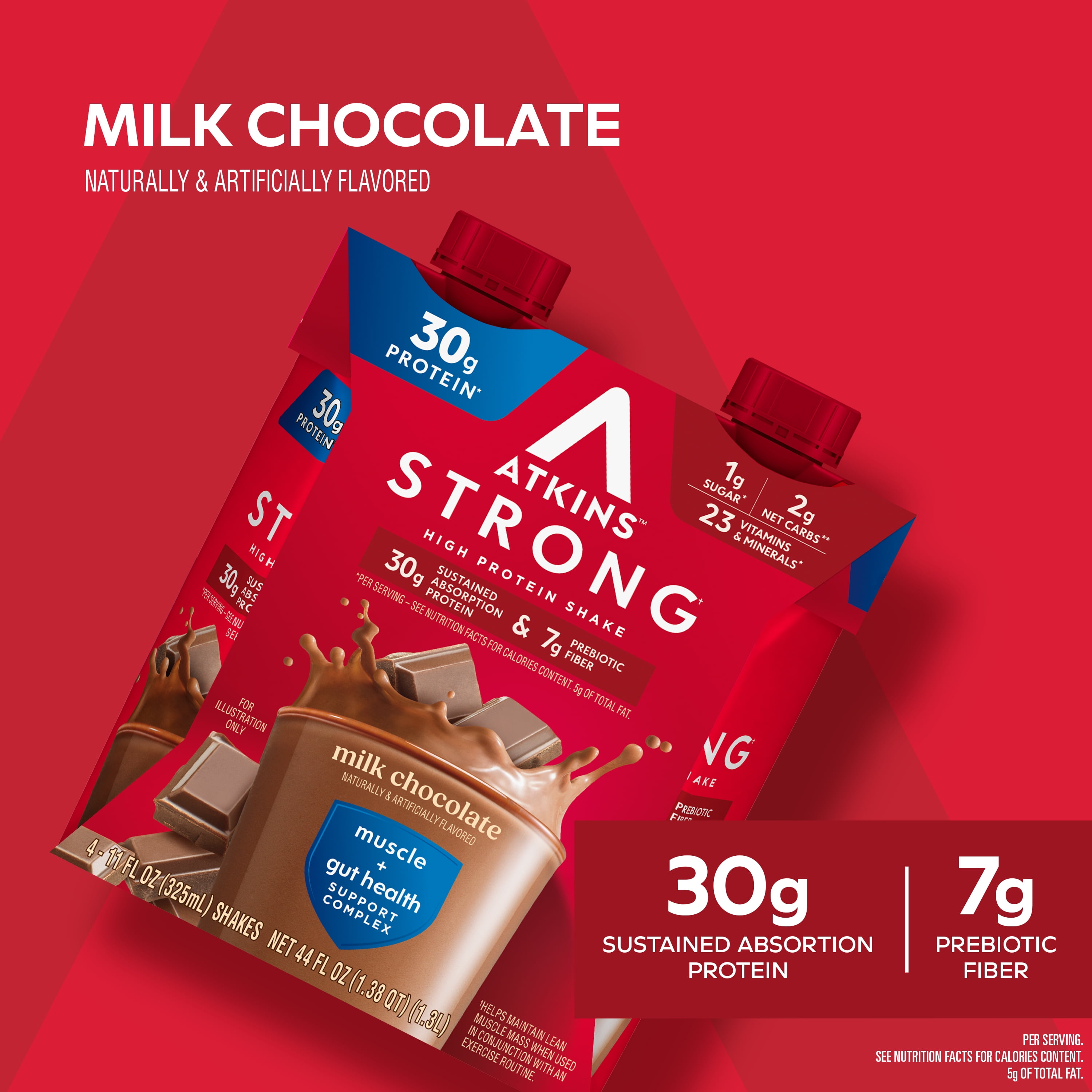 Atkins Strong, High Protein Shake, Milk Chocolate, 30g of Protein, 4 Count