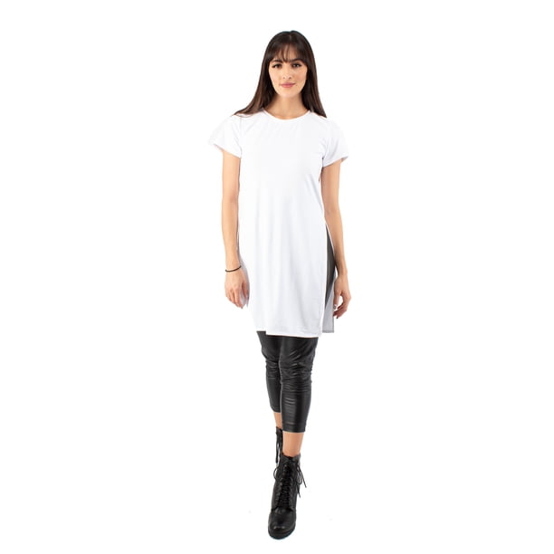 Playera larga manga corta con aberturas AMAD Casual para mujer Talla L