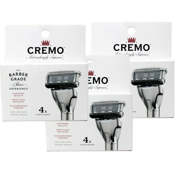 Cremo 5-Blade Barber Grade Mens Razor Cartridge Refills 4 Count - 3 Pack