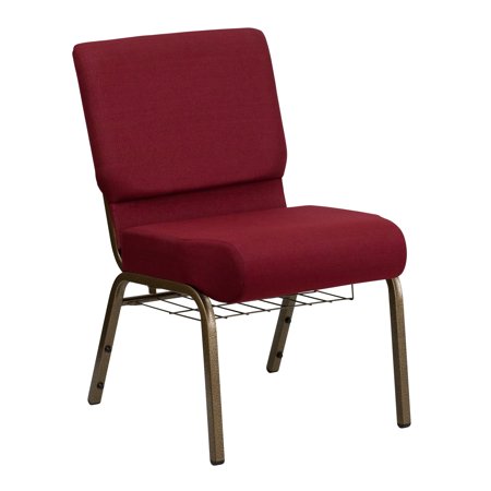 Navy Blue Bookshelf Flash Furniture HERCULES Series 21''W Church Chair in Burgundy Fabric with Cup Book Rack - Gold Vein Frame ()