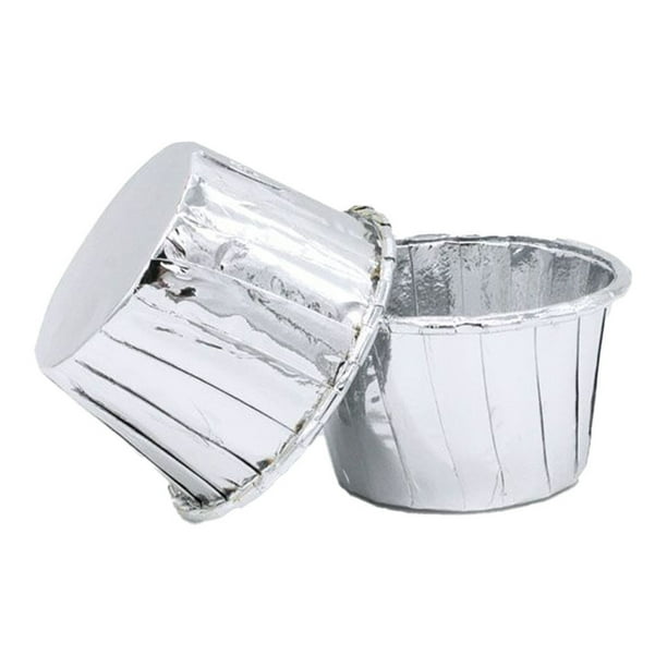 Matsuzay Paquete de 100 Cupcake Liner Mold Pastelería Postre Galletas Pastel Taza Bandeja Envolturas Comedor Hotel Café Cocina Herramienta Herramientas y accesorios para hornear Plata