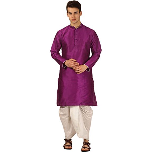 Royal Kurta Men's Art Silk Dhoti Kurta Set (42, Purple)