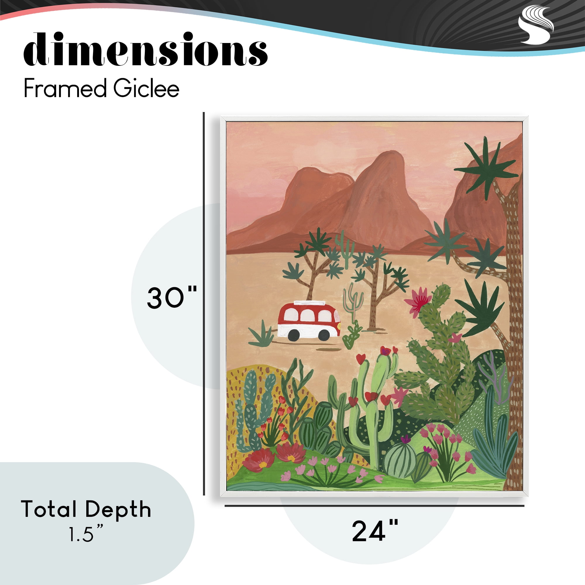 Desert Camper & Cacti White Framed Giclee Art, design by Nabeela Rumi