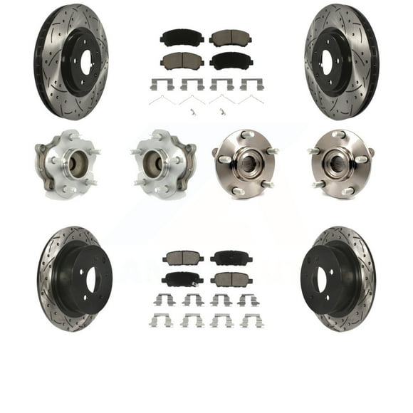 Transit Auto Front Rear Hub Bearings Assembly Coated Disc Brake Rotors and Ceramic Pads Kit (10Pc) for Car 2007-2012 Nissan Sentra SE-R Spec V with 2.5L - Left Right Side (Driver Passenger) KBB-120092