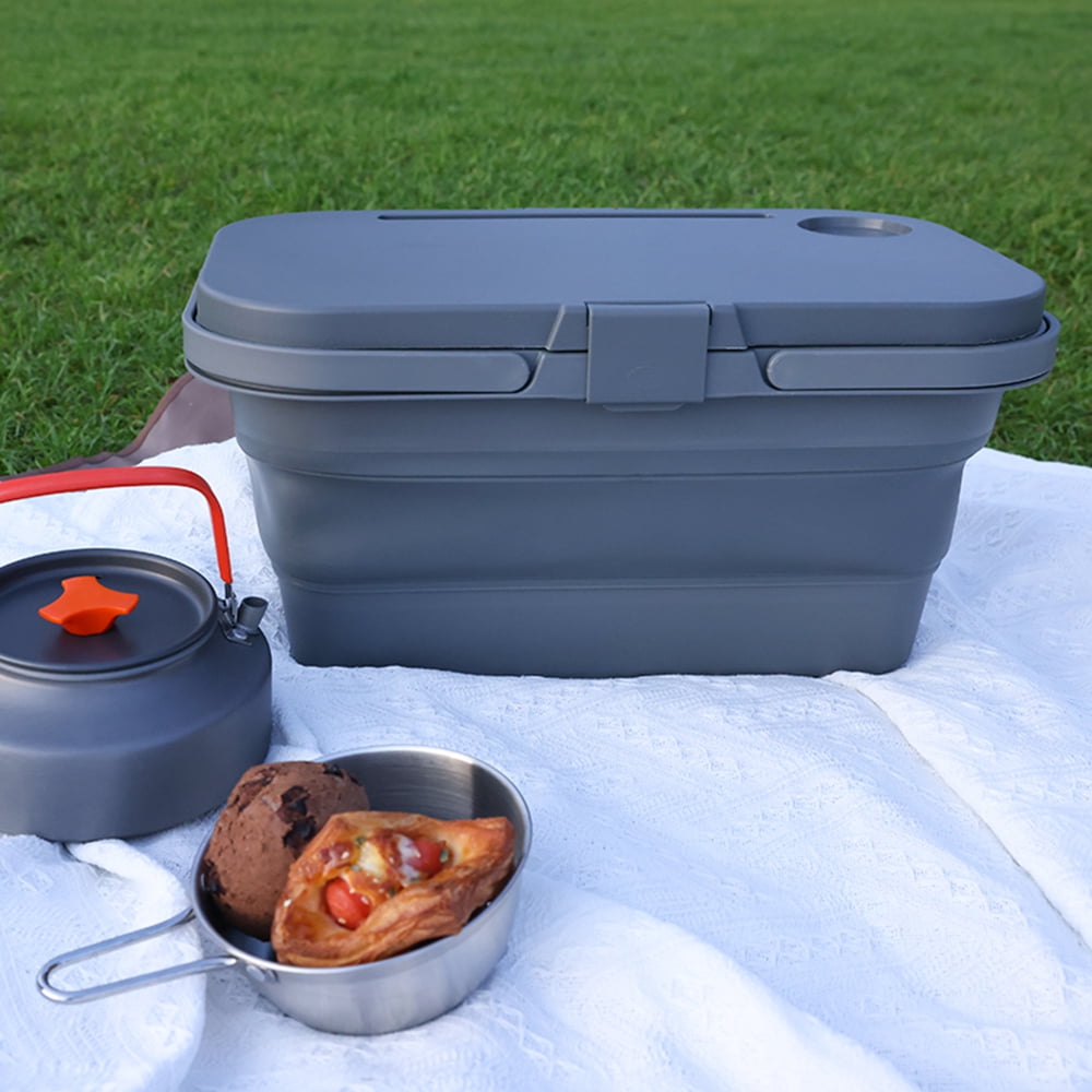 Outdoor Picnic Basket, 16 L/4.2 Gal Large Capacity, Foldable Bucket with Mini Table and Sturdy Handle, BPA Free, for Camping and Hiking, Collapsible Sink for Washing Dishes