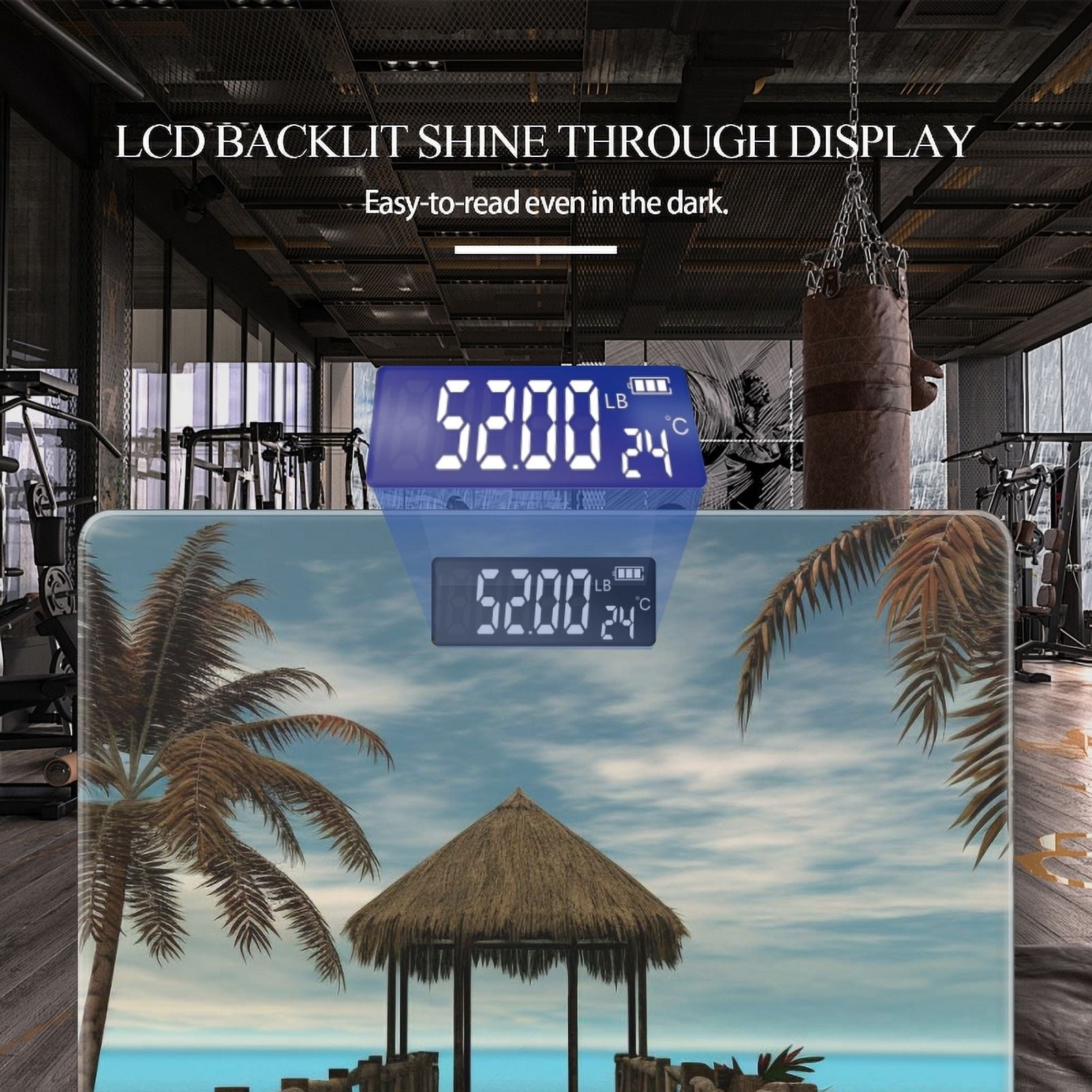 Bathroom Scale, Highly Accurate Digital Body Scale,Precisely Measures Weight up to 400 lbs-Wooden Pier With Palm Trees And Thatched Roof