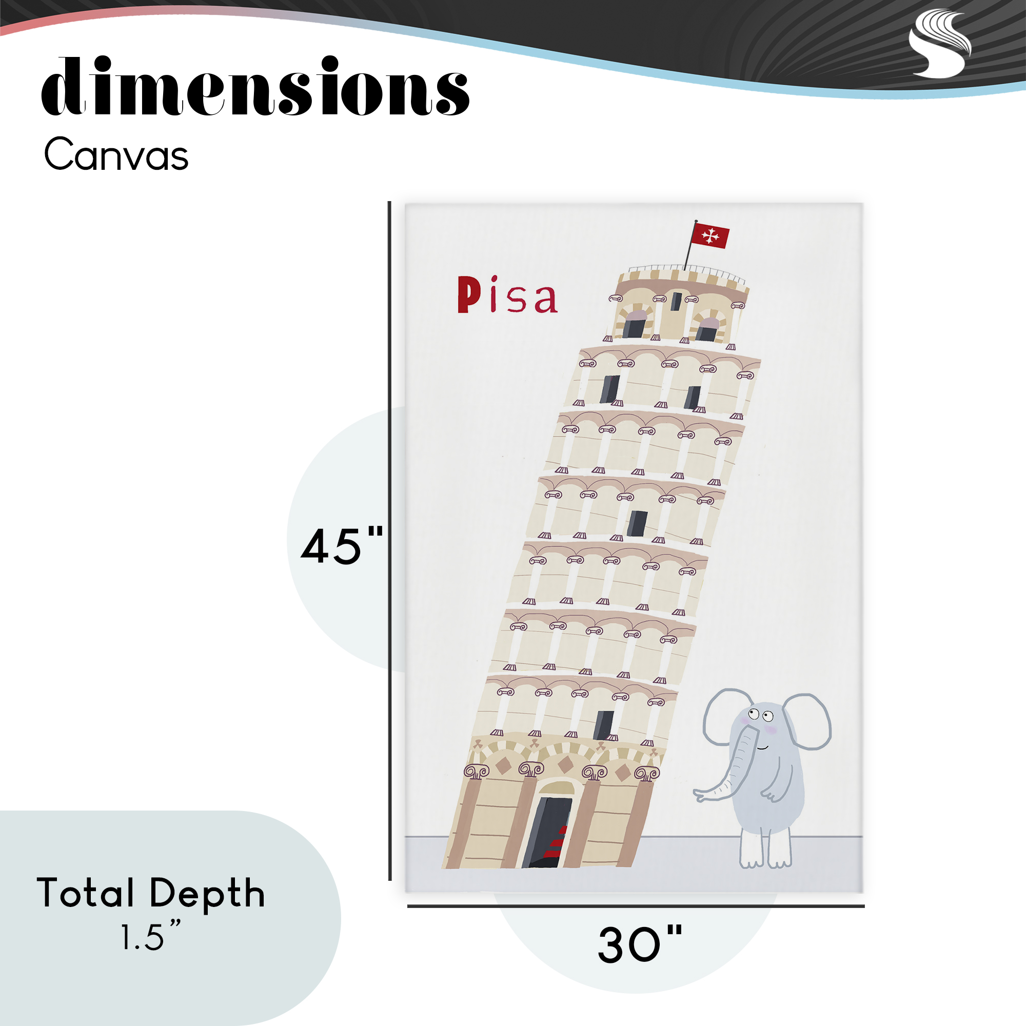 Elephant & Leaning Tower Pisa Canvas Wall Art, design by Carla Daly