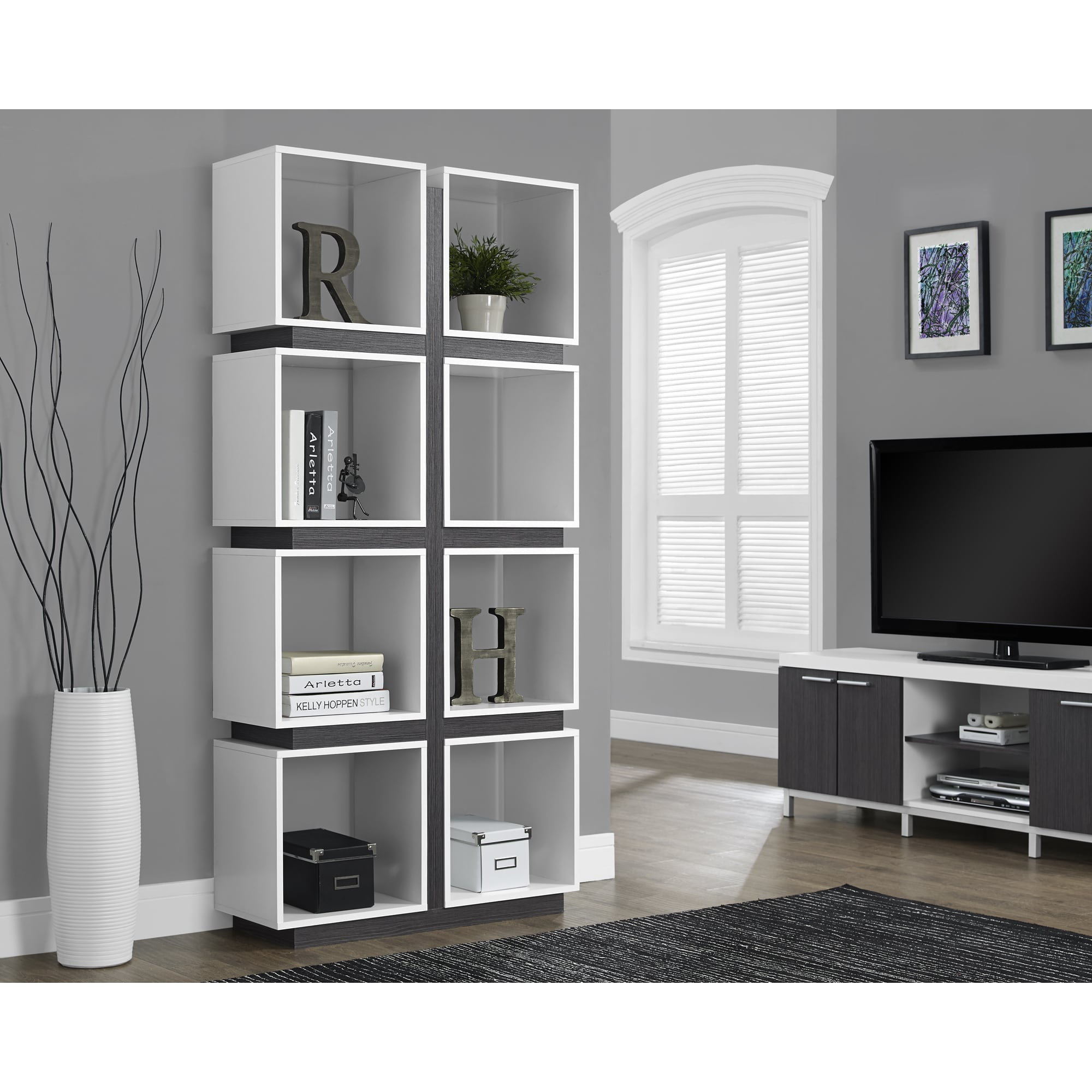 Monarch Specialties White And Grey Hollow Core 71 Inch Bookcase
