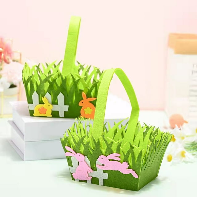 Xihbxyly Cesta de Pascua Portátil, de Tela No Tejida, Contenedor Decorativo Verde, Organizador Multiusos para El Hogar y La Oficina, Cesta de Regalo Navideña, Tamaño 14 X 10 X 10 Cm