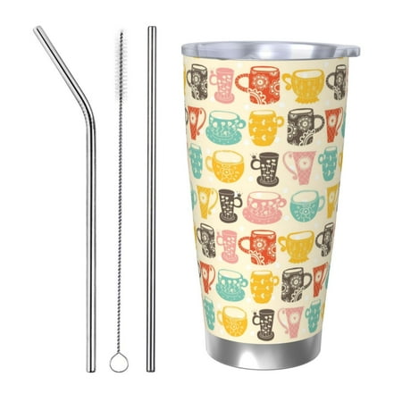 

Logiee Vintage Cup Print 20OZ Car Cup with Lid Stainless Steel Vacuum Insulated Double Wall Travel Tumbler Durable Insulated Coffee Mug Thermal Cup with Straw-Straw Three-piece Set