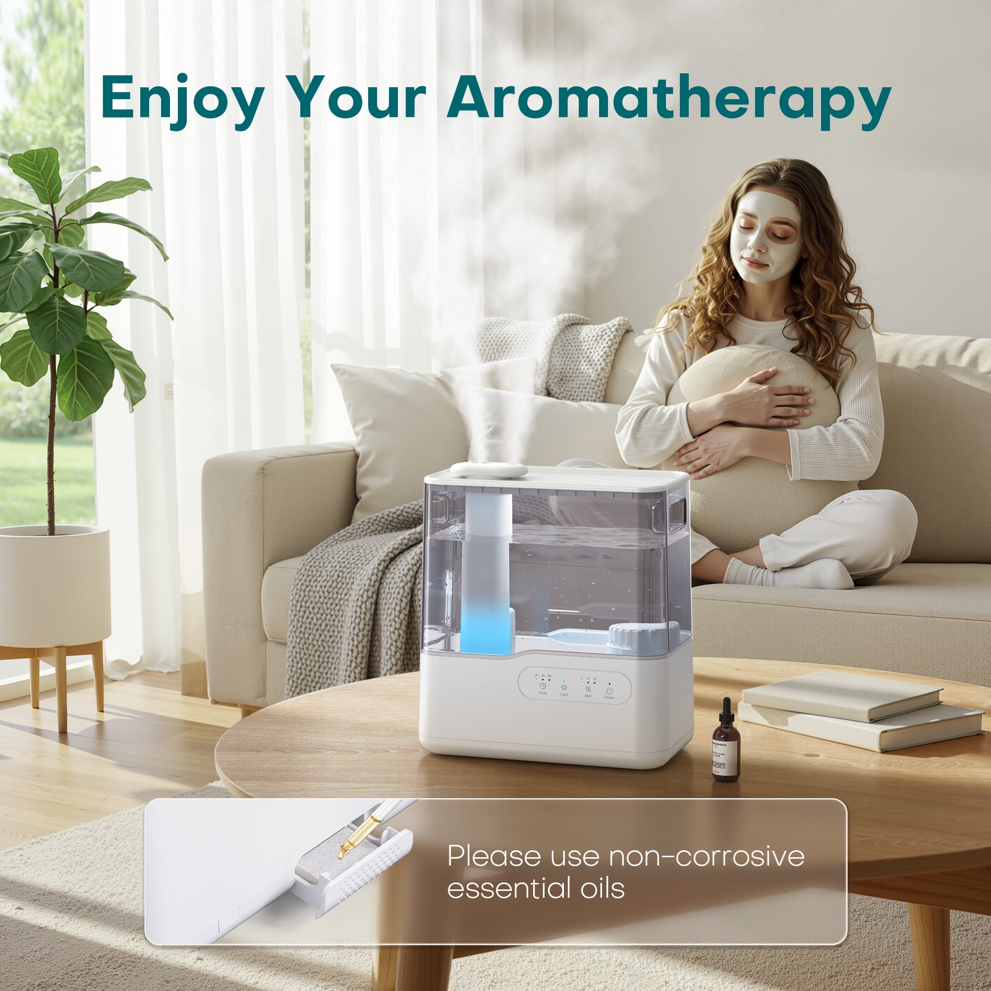 ALROCKET 5L Humidifier for Room,Top Fill Cool Mist Humidifiers for Home Large Room,Baby and Plant,25dB Quiet Vaporizer,Oil Diffuser,Nightlight,360°Rotating Nozzle,White