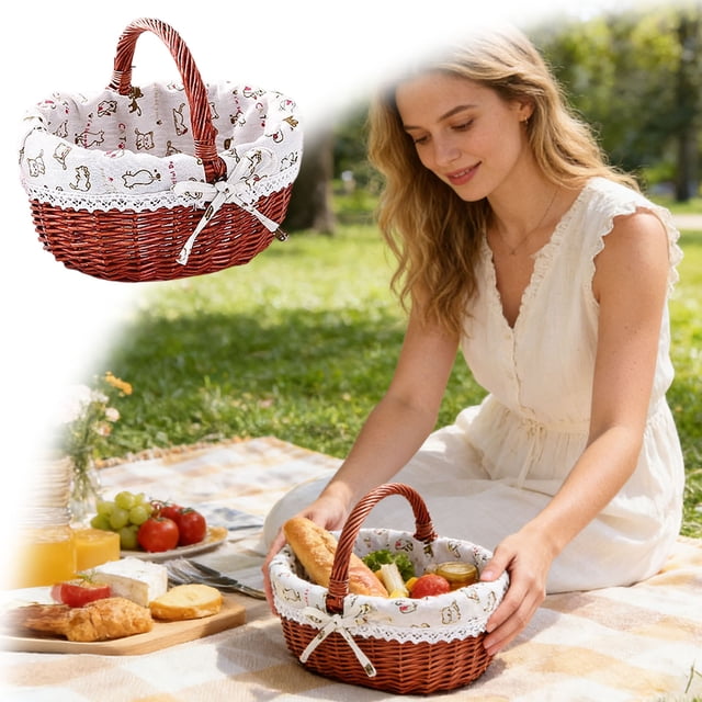 Tong Handwoven Picnic For Outdoor Dining Natural Food Storage Container With Handle
