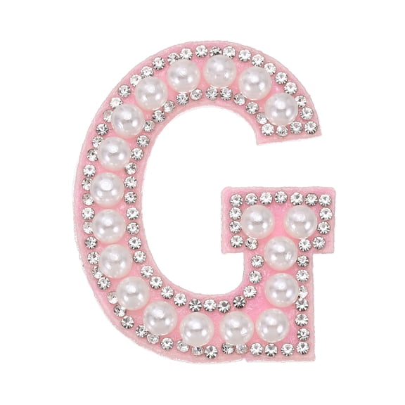 Uxcell Iron on Pearl Letter G Patches, Pearl Rhinestone A-Z Alphabet Self Adhesive Sew on Patches, Glitter Letter Applique for Clothes Fabric DIY Backpack, Pink
