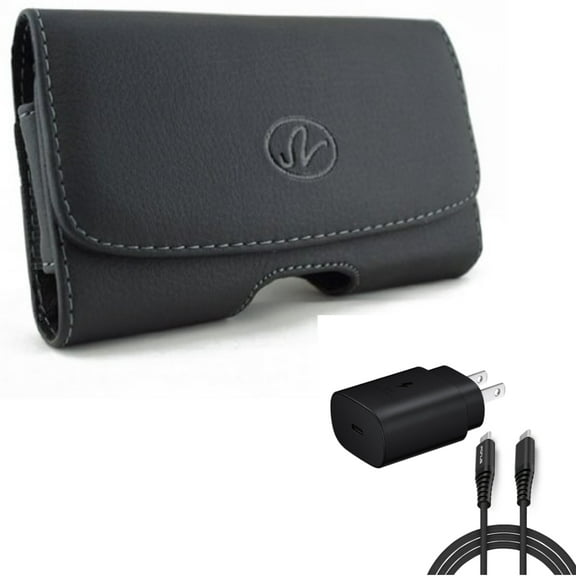 25W Fast Home Charger & Case Belt Clip for Samsung Galaxy S22 Plus,S21,Plus,S20 Plus,Fan Edition,FE 5G - PD Type-C 6ft USB-C Cable   Leather Swivel Holster Combo