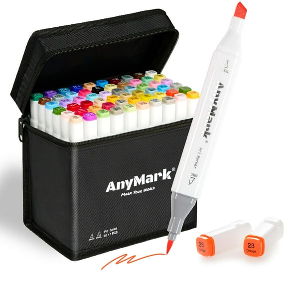Juego de rotuladores de alcohol AnyMark de doble punta, 61 colores con funda