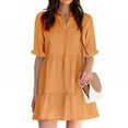 thumbnail image 1 of PENGXIANG Femmes Robe d'Été Manches Courtes Bouton Volant Manches Mini Robe Couleur Unie Coupe Ample Courte Robe Plissée Fluide, 1 of 5