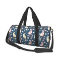 thumbnail image 2 of Xecao Cute Rabbit Floral print Round Travel Duffel Bag is a foldable gym bag with an inner pocket, perfect for travel sports, 2 of 8