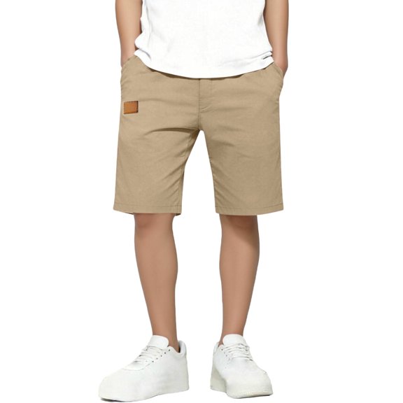 CYRBOKO Boys Athletic Shorts, Casual Breathable Running Elastic Waist Summer Shorts Khaki Size 10-12 T