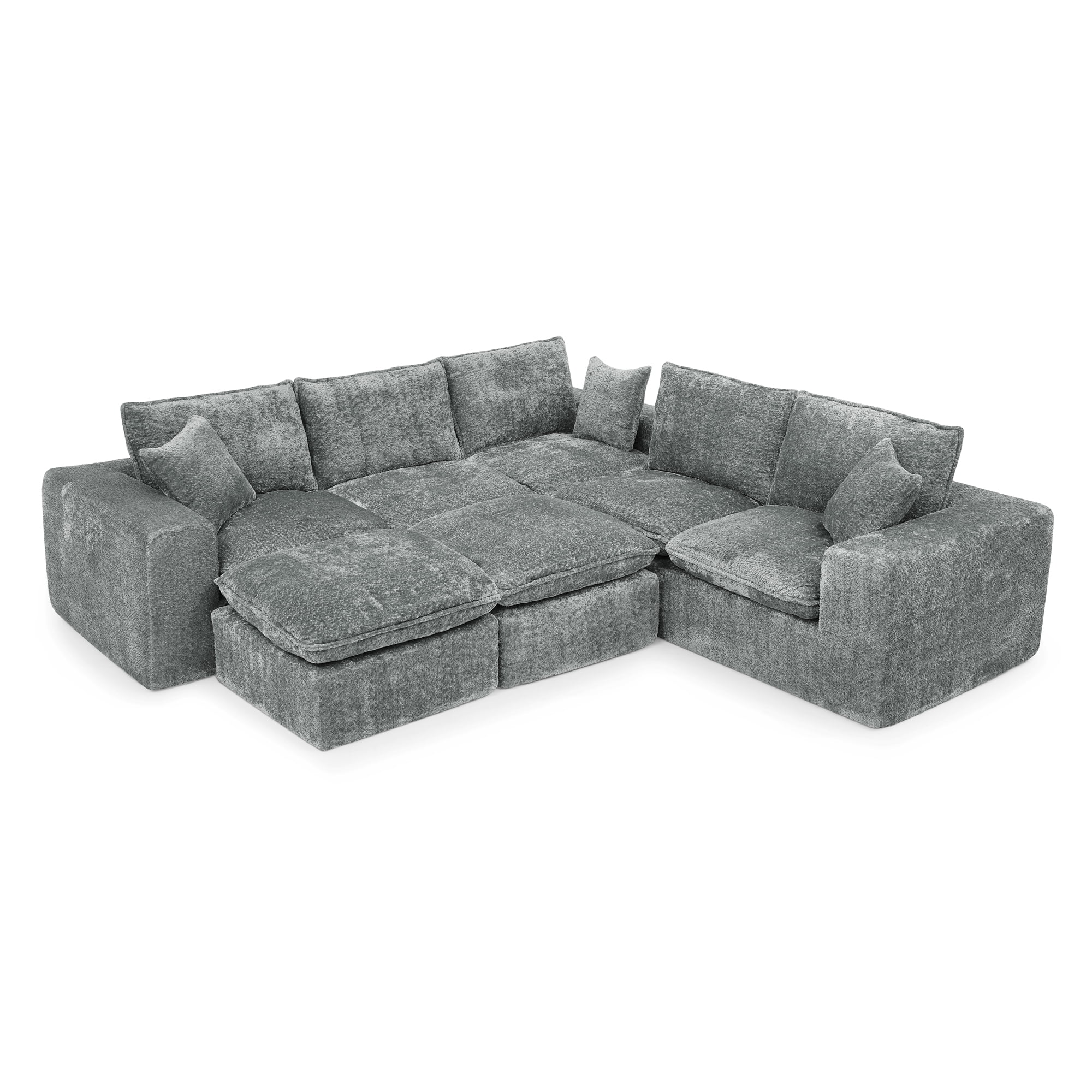 107" L Shaped Sectional Sofa 7 Seat Cloud Couch Boucle Fabric Modular Sofa with Ottoman Deep Seat Comfy Couch for Living Room, Grey