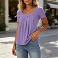 thumbnail image 6 of ClodeEU Women's Square Neck Short Sleeve Pleated Blouse,Casual Loose Fit Solid Top Purple,Women's Plus XL, 6 of 9